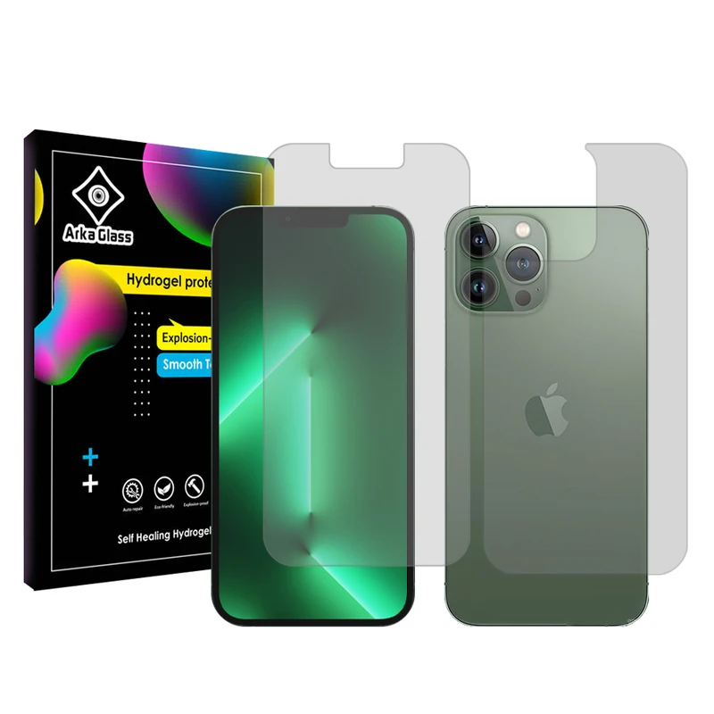 محافظ صفحه نمایش شفاف آرکا گلس مدل Tough مناسب برای گوشی موبایل اپل iPhone 13 Pro Max به همراه محافظ پشت گوشی