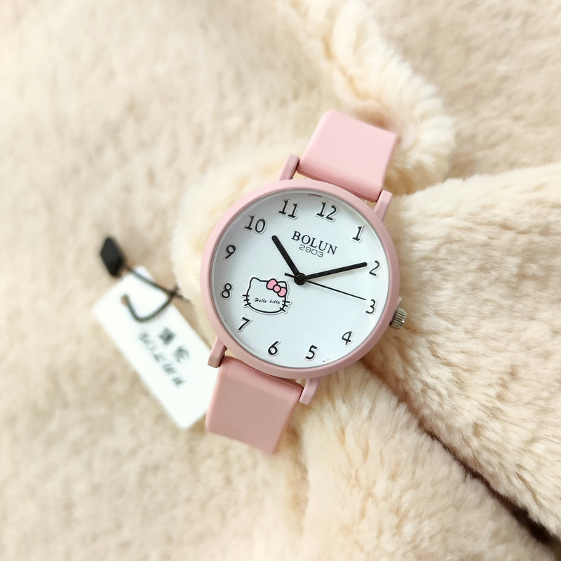 ساعت مچی عقربه ای بچگانه بولون مدل هلو کیتی بند ژله ای ضد آلرژی