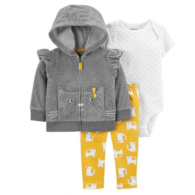 ست 3 تکه لباس نوزادی کارترز مدل گربه طوسی