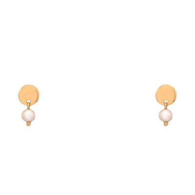 گوشواره میخی طلا 18 عیار زنانه الی گالری مدل سکه و مروارید کد 0.5