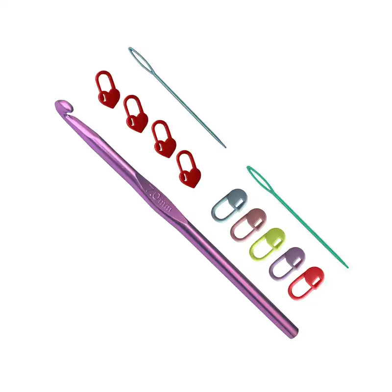 قلاب بافتنی مدل CO-7 به همراه سنجاق نشانه گذار بافتنی و سوزن دوخت کاموا مجموعه 12عددی