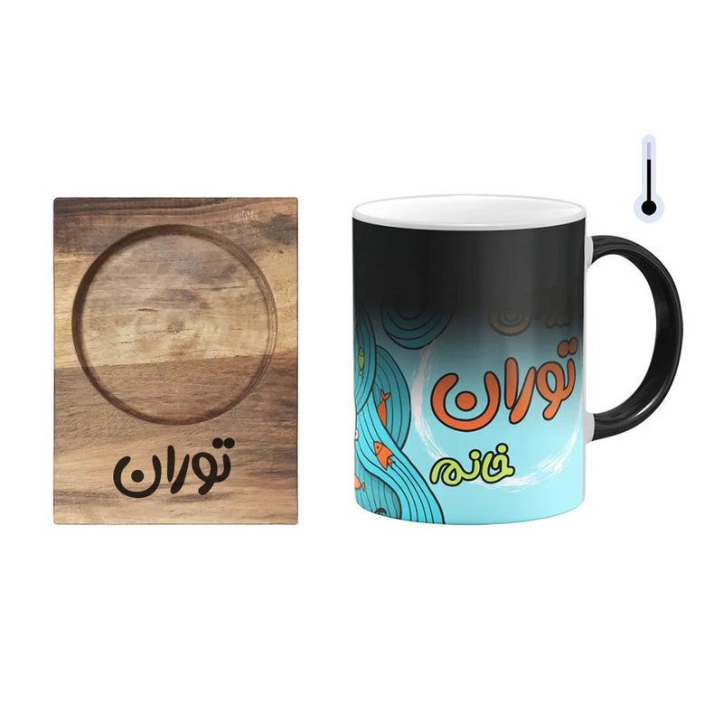ماگ حرارتی گالری وبفر طرح پری دریایی مدل توران به همراه زیرلیوانی