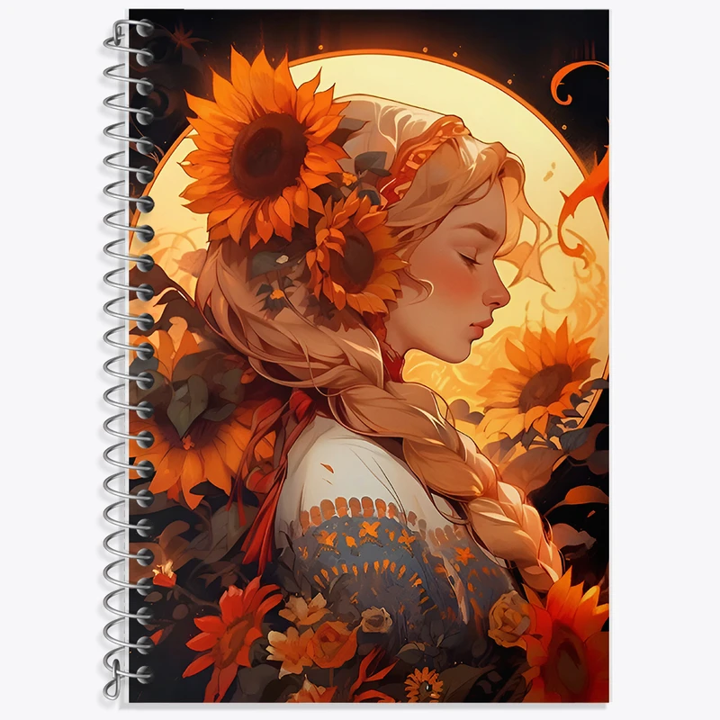 دفتر لغت 50 برگ خندالو طرح دختر و گل های آفتابگردان کد F6880