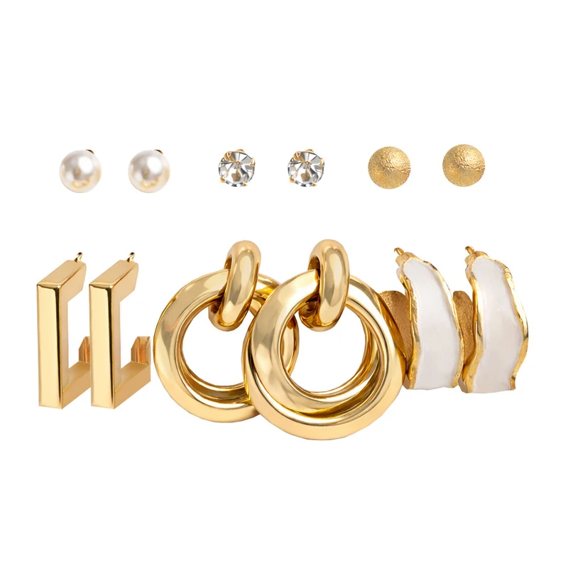 گوشواره میخی زنانه مدل مینیمال کد GE486 مجموعه 6 عددی