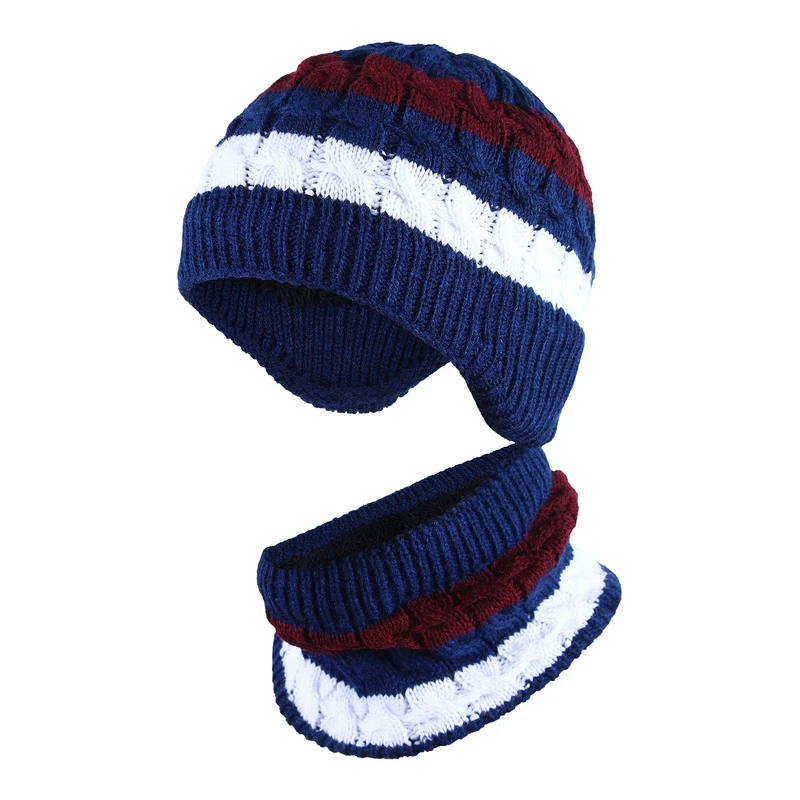 ست کلاه و شال گردن بافتنی مدل داخل خز مارپیچ گوش دار