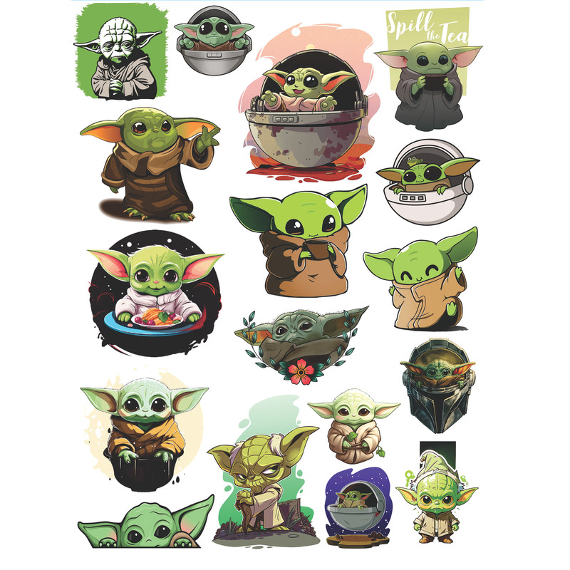 استیکر کافه پرینت طرح بیبی یودا کد Y007 بسته 17 عددی
