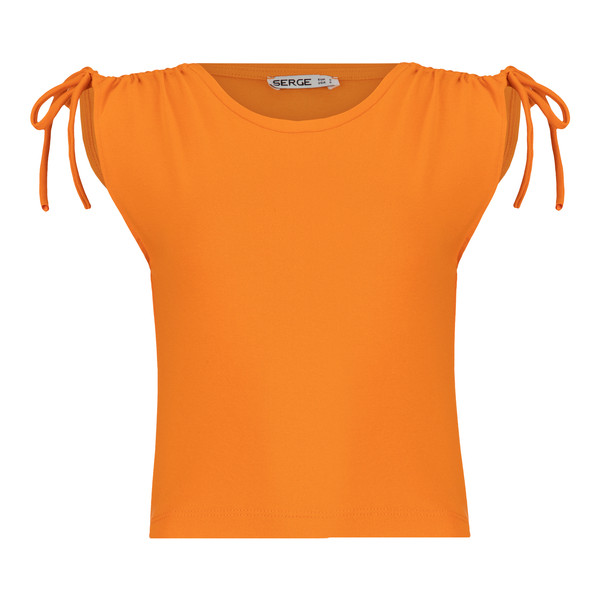 تاپ زنانه سرژه مدل 203379 سرشانه گت دار رنگ نارنجی