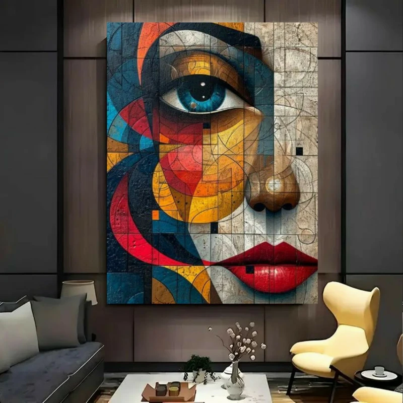 پوستر پارچه ای طرح مخمل نقاشی مدل انتزاعی چهره کد BK23890