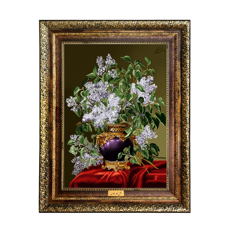 تابلو فرش ماشینی نقش نگار رضوی طرح گل کد 2478KH