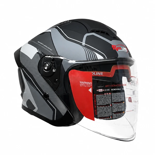 کلاه کاسکت سه چهارم بدون فک ردلاین مدل MATT BLACK / Grey Galaxy 966