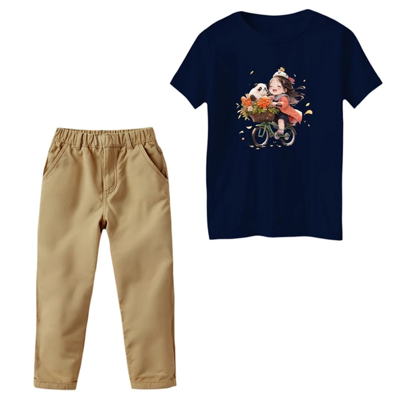 ست تی‌شرت و شلوار دخترانه مدل دخترک و‌ دوچرخه