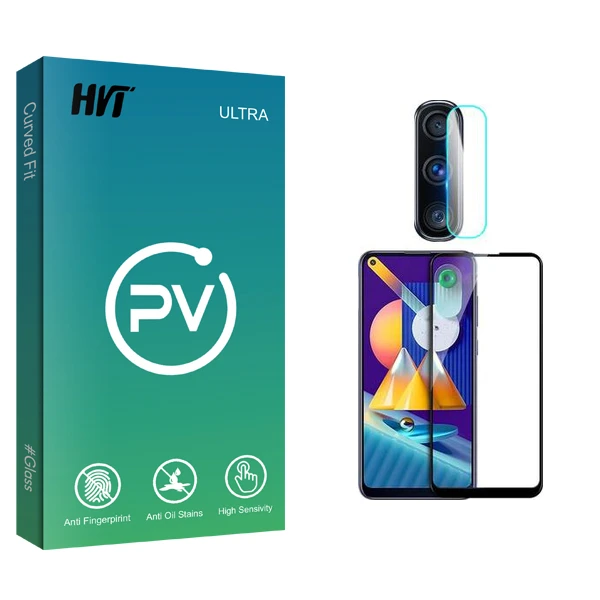 محافظ صفحه نمایش شیشه ای اچ وی تی مدل PV Glass مناسب برای گوشی موبایل سامسونگ Galaxy M11 به همراه محافظ لنز گوشی