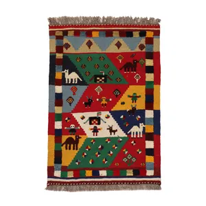 گلیم گبه دستبافت یک متری مدل عروسکی کد 4040922 زمینه کرم