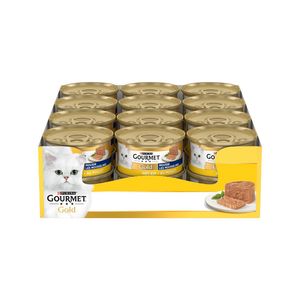 کنسرو غذای گربه بالغ گورمت مدل Gold Mousse طعم مرغ وزن 85 گرم بسته 24 عددی