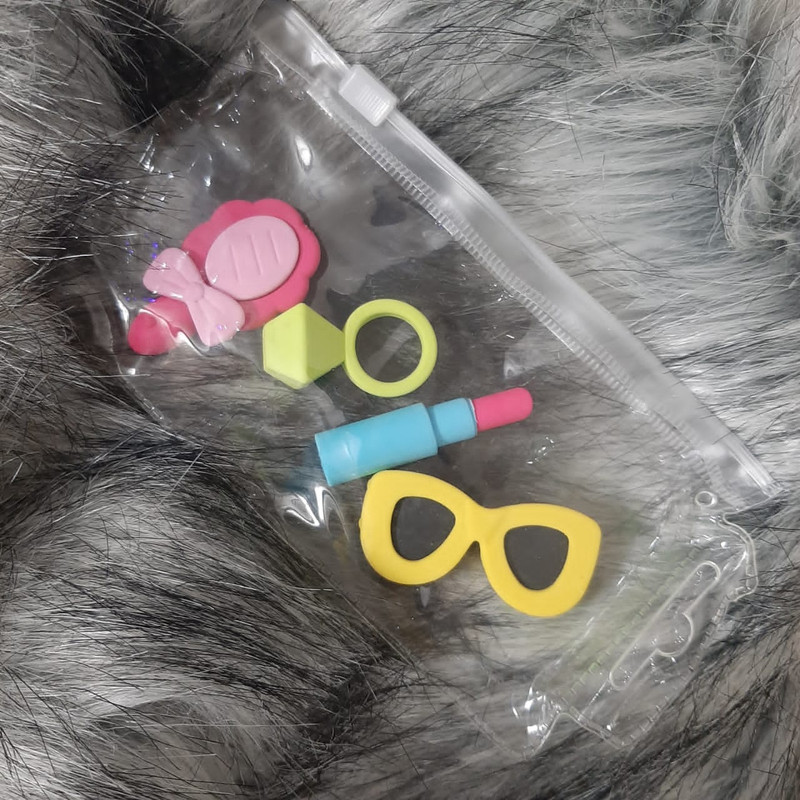 پاک کن مدل فانتزی طرح عینک و رژ و انگشتر و آینه مجموعه 4 عددی