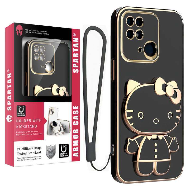 کاور اسپارتان مدل Kitty مناسب برای گوشی موبایل شیائومی Redmi 10c / Poco C40 به همراه بند نگهدارنده