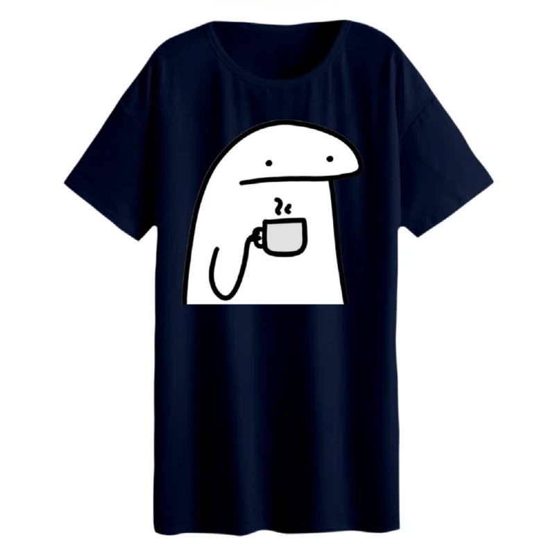 تی شرت لانگ زنانه مدل استیکر و قهوه