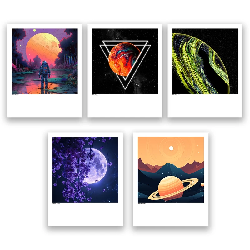 آویز تزئینی عرش مدل فانتزی فضا و کهکشان کد Asa1223 مجموعه پنج عددی