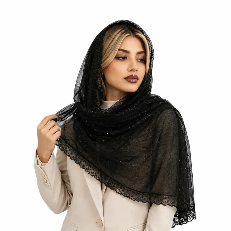 شال تور زنانه مدل نگین‌دار نوار دوزی کد E500  با طول و عرض 70*160 سانتی‌متر