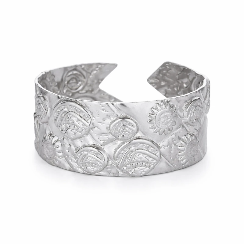 دستبند النگویی زنانه مدل گلدار برجسته کاف B275P