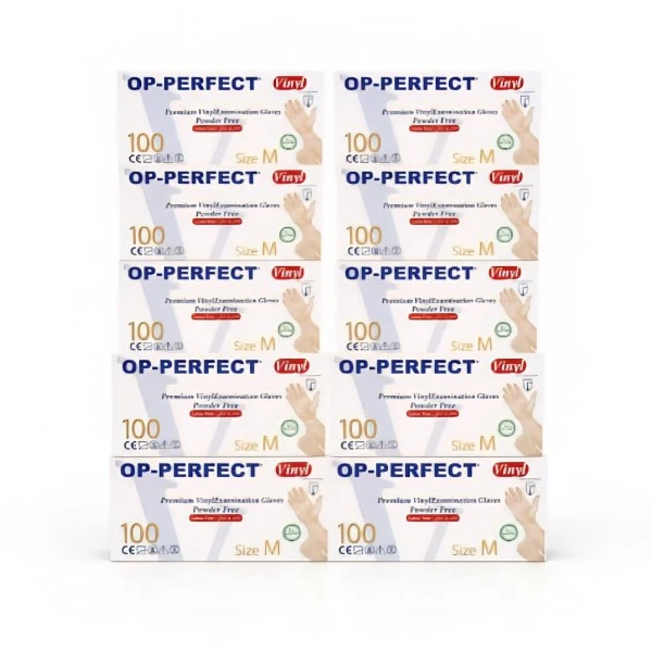 دستکش وینیل غیر پودری حریر مدل اوپی پرفکت سایز متوسط (m) بسته ده بسته ۱۰۰ عددی عددی