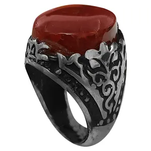 انگشتر نقره مردانه مدل عقیق سنگ خون دریایی ASKD2116