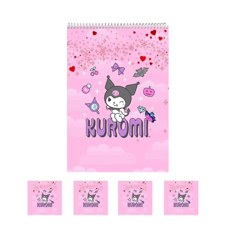 دفتر نقاشی 50 برگ مدل کرومی طرح کیوت کد Kuromi4 به همراه برچسب مجموعه 5 عددی