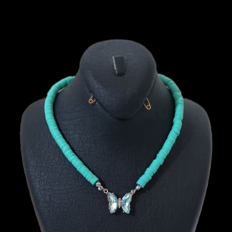 گردنبند دست ساز زنانه مدل فیمو طرح پروانه کریستالی 