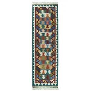 گلیم دستبافت کناره طول دو متر مدل قشقایی کد 7191