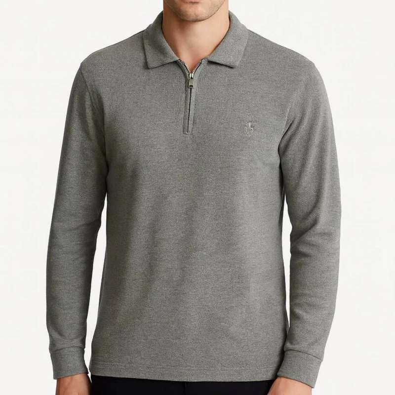 پلیور یقه برگردان مردانه مدل نیم زیپ