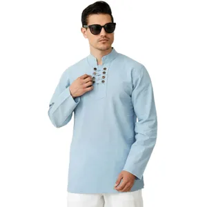 پیراهن آستین بلند یقه دیپلمات مردانه مدل 8 دگمه