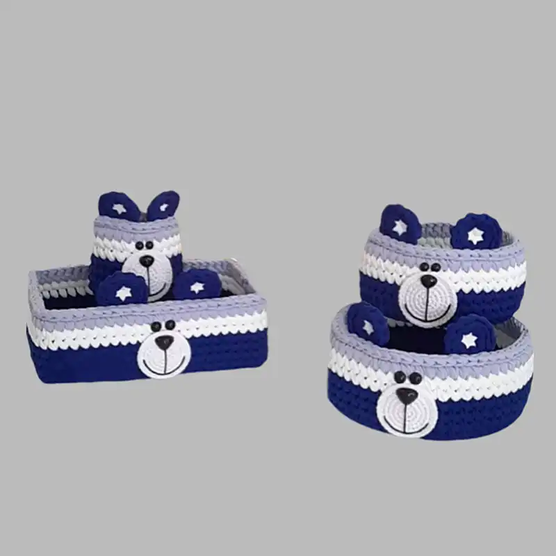 سبد قلاب بافی تریکو طرح سیسمونی نوزادی کد 6678 مجموعه 4 عددی