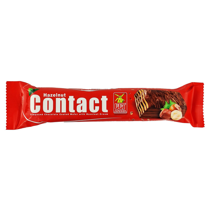 ویفر روکش کاکائو با کرم فندقی کنتاکت آناتا - 45 گرم بسته 20 عددی