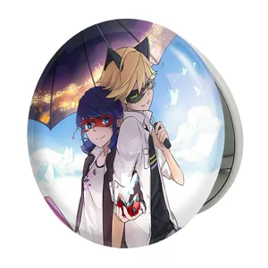 آینه جیبی خندالو طرح پسر گربه ای و دختر کفشدوزکی مدل تاشو کد 25013 