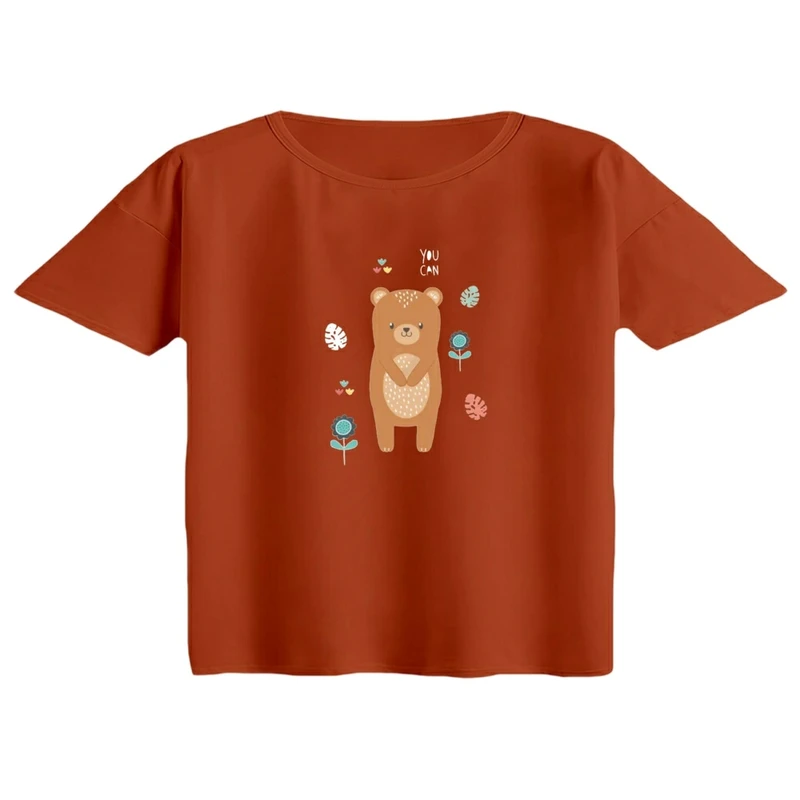 کراپ تی‌شرت آستین کوتاه زنانه مدل فایل خرس مزرعه