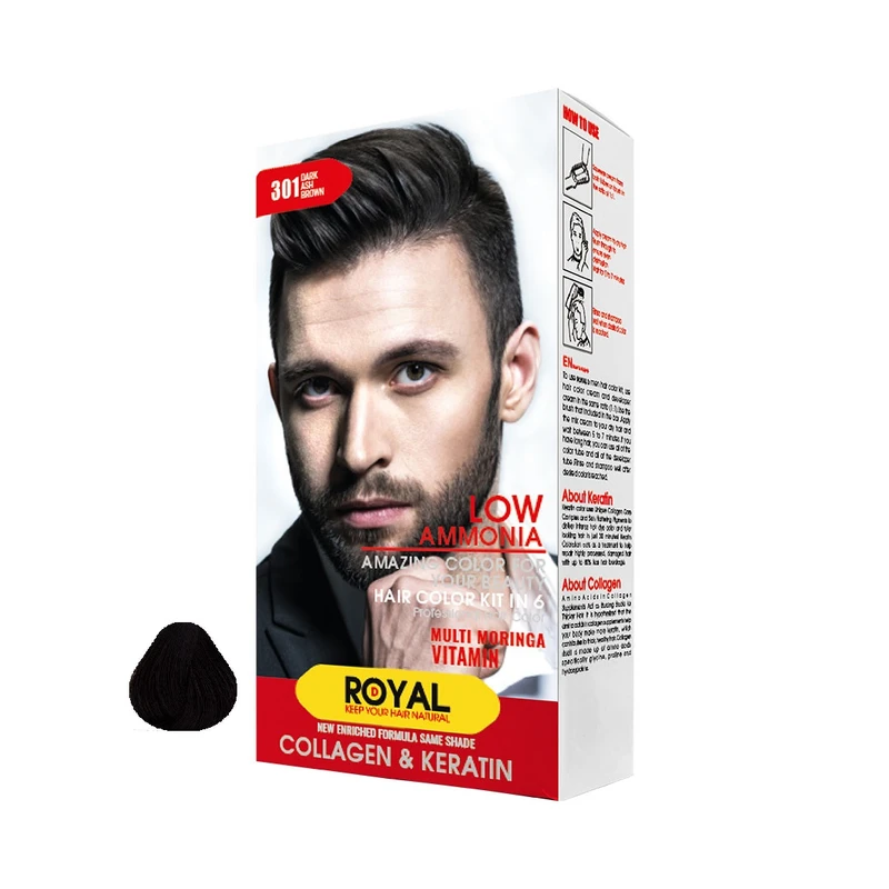 کیت رنگ مو رویال کد 301 حجم 50 میلی لیتر رنگ قهوه ای خاکستری تیره