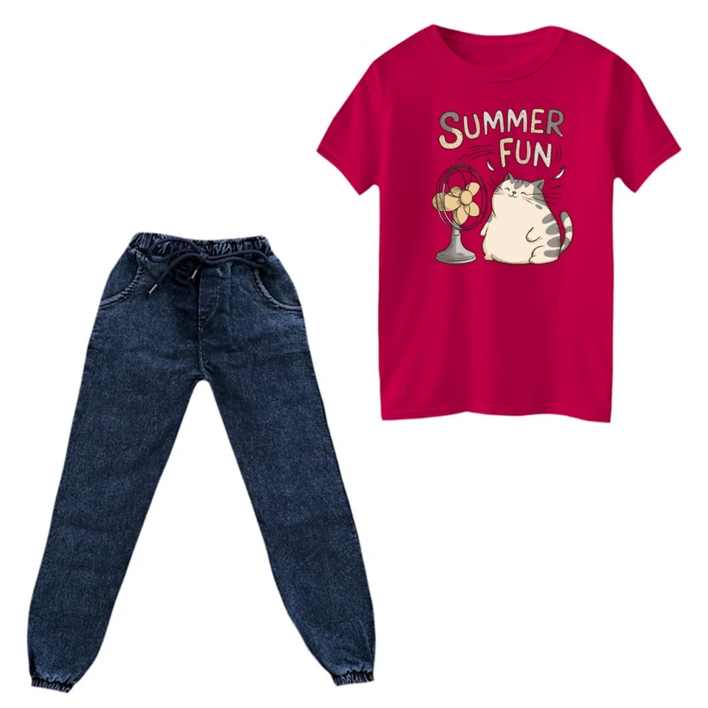 ست تی‌شرت و شلوار پسرانه مدل گربه گرمایی