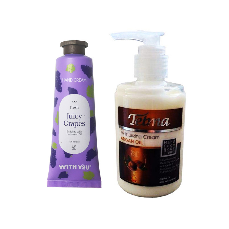 کرم آبرسان و مرطوب کننده تلما مدل آرگان حجم 200 میلی لیتر به همراه کرم مرطوب کننده ویت یو مدل Juicy Grapes حجم 50 میلی لیتر 