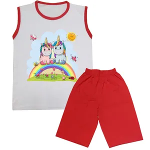 ست تاپ و شلوارک بچگانه مدل اسب تک شاخ کد STb2013