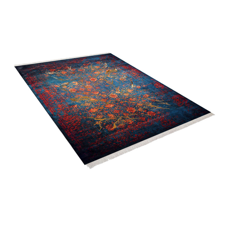 فرش ماشینی زانیس مدل مدرن طرح طلاکوب زمینه آبی