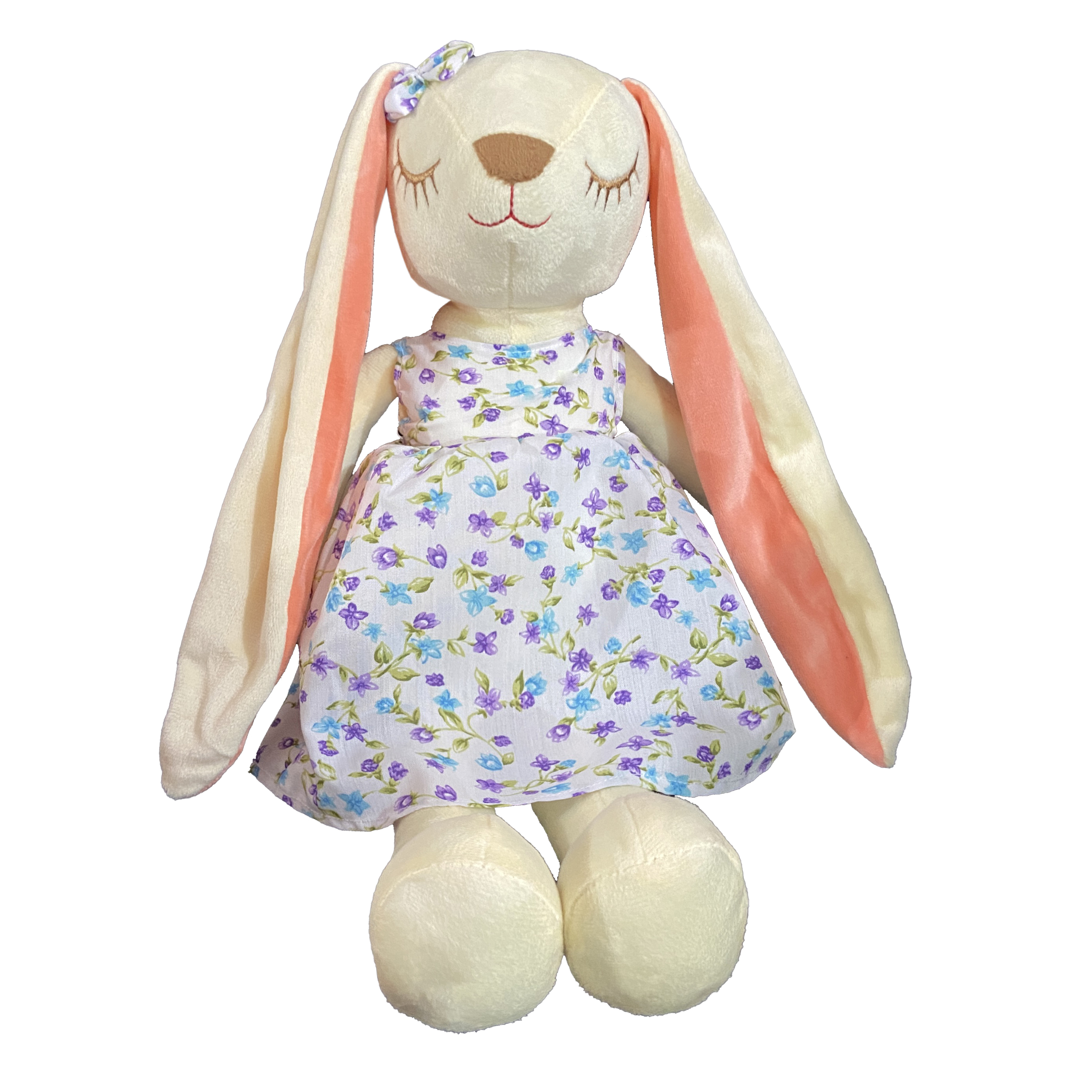 عروسک خرگوش لباس گلی پشم بسته 45 سانتی متر کد 15746