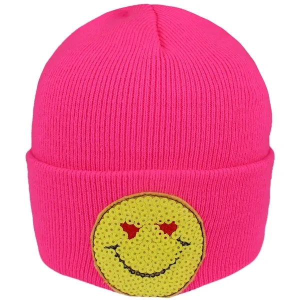 کلاه بافتنی مدل لبه برگرد طرح استیکر چشم قلبی