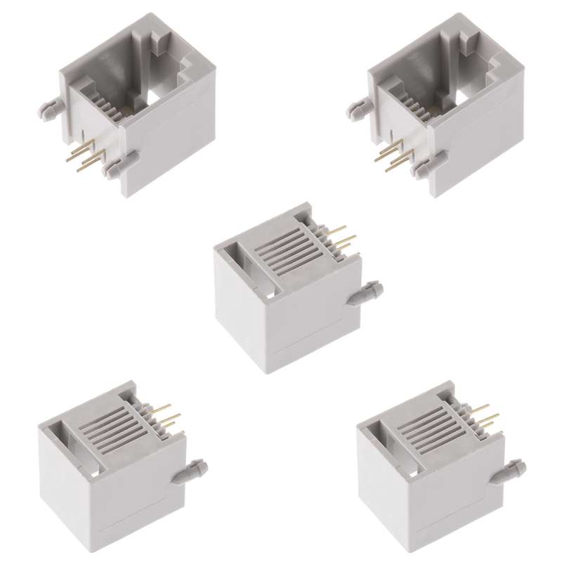 کانکتور 1 به 2 مادگی تلفن مدل 6P4C-RJ11-Right.Angle بسته 5 عددی