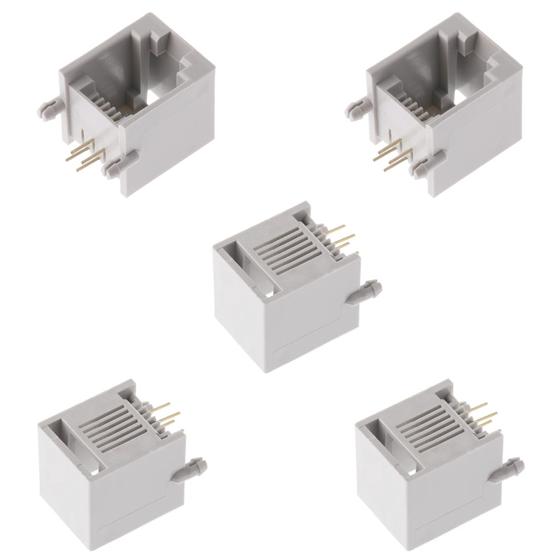 کانکتور 1 به 2 مادگی تلفن مدل 6P4C-RJ11-Right.Angle بسته 5 عددی