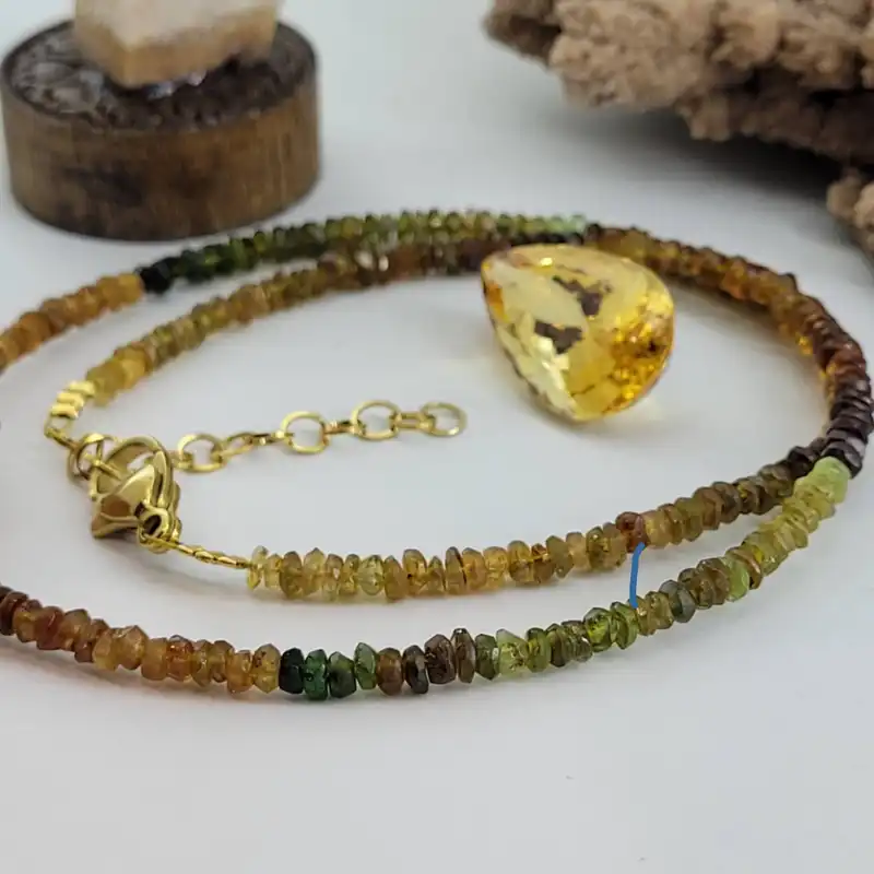 گردنبند زنانه مدل سنگ زیرکن جواهری و سیترین کد 937