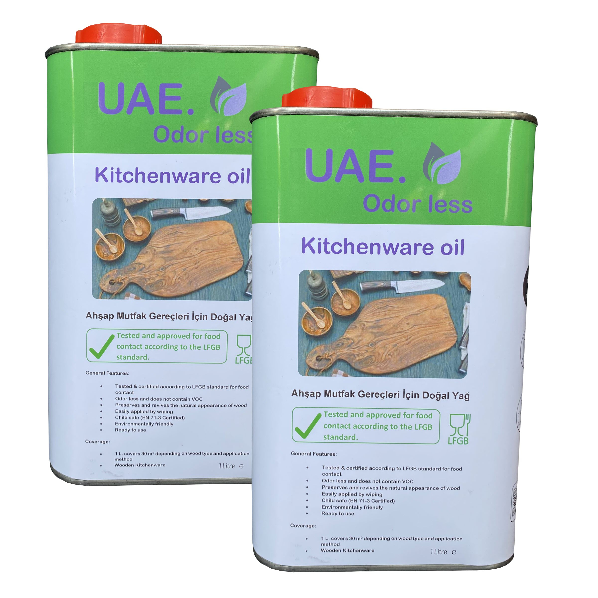 روغن بی رنگ ظروف چوبی یو.اِی.ئی مدل Kitchenware حجم 1 لیتر مجموعه دو عددی