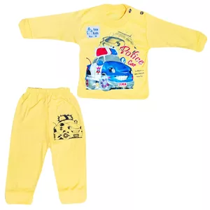 ست تی شرت و شلوار نوزادی مدل Car کد Za2 رنگ زرد