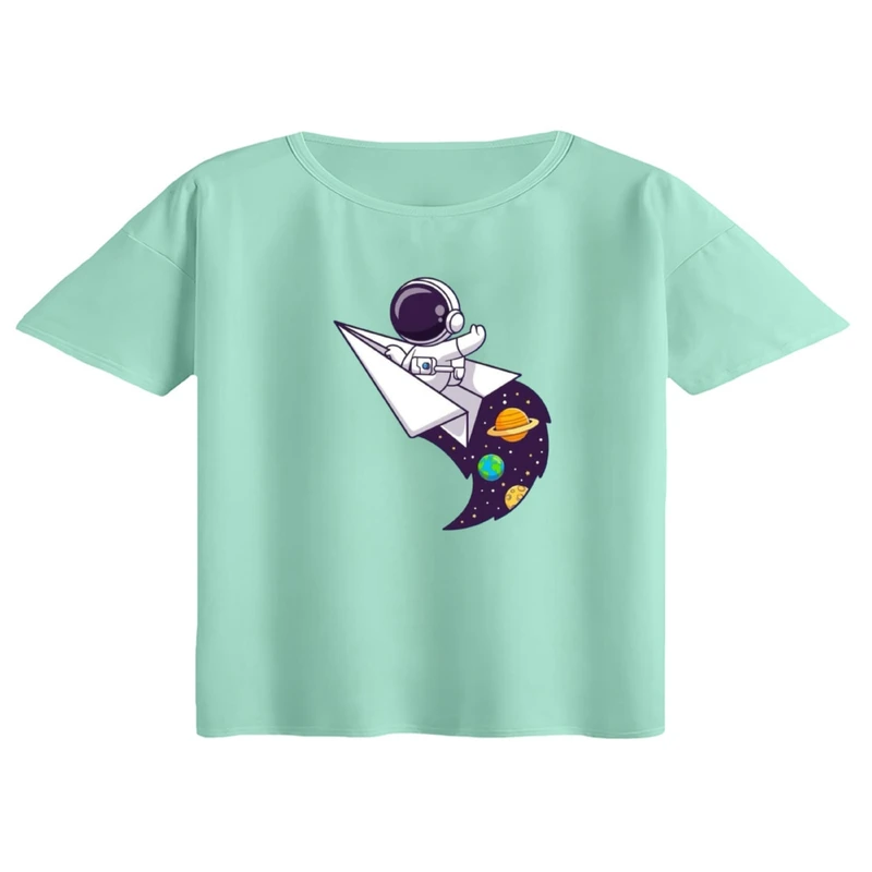 کراپ تی‌شرت آستین کوتاه زنانه مدل فضانورد کد ۱۱