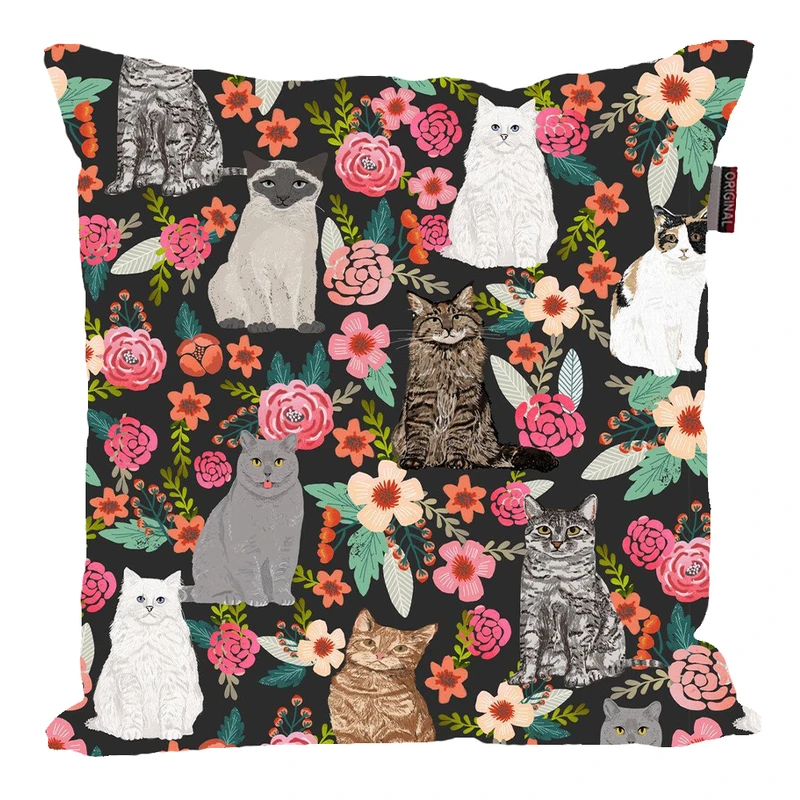 کوسن مدل چاپ گربه گل گلی با نمک کد KO418