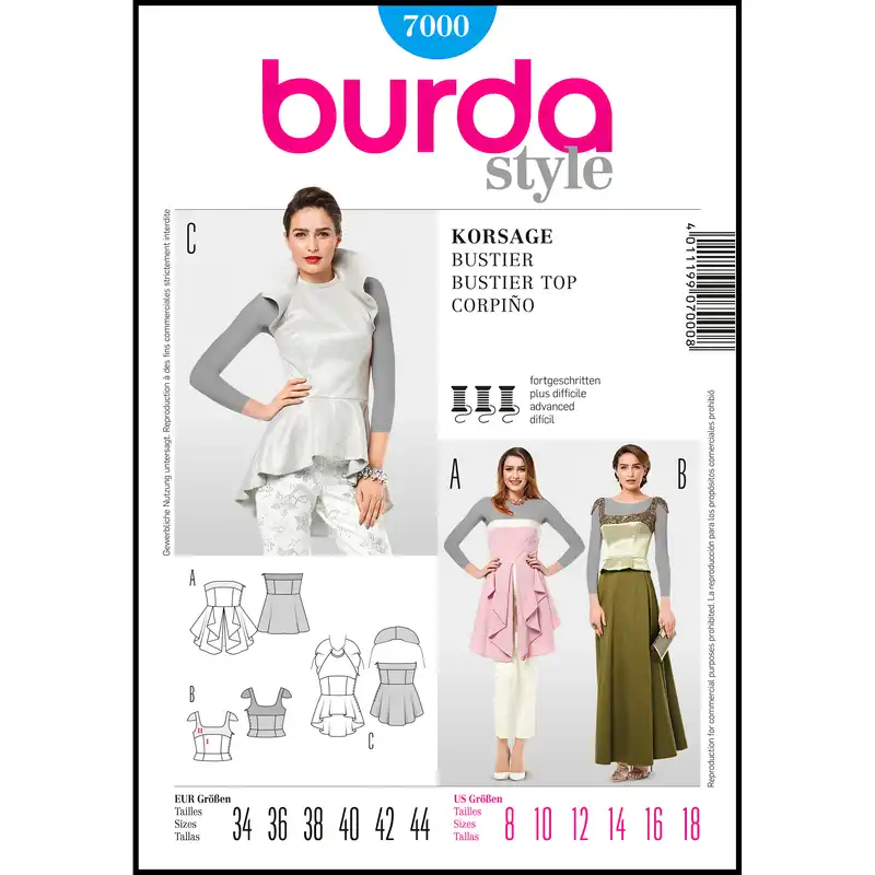 الگو خیاطی تاپ مجلسی زنانه بوردا استایل کد 7000سایز 34 تا 44 متد مولر